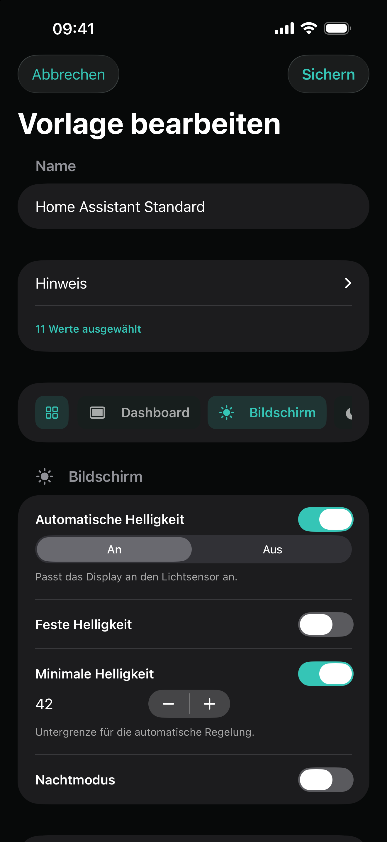 ElevateMate Vorlageneditor auf dem iPhone
