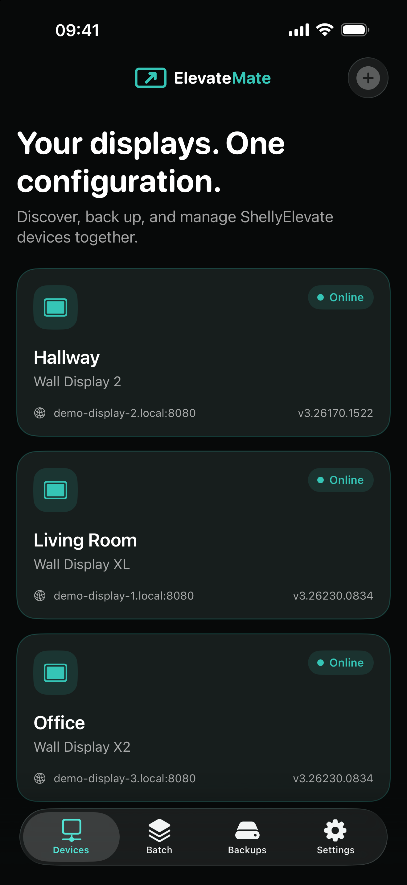 ElevateMate on iPhone with three fictional ShellyElevate displays