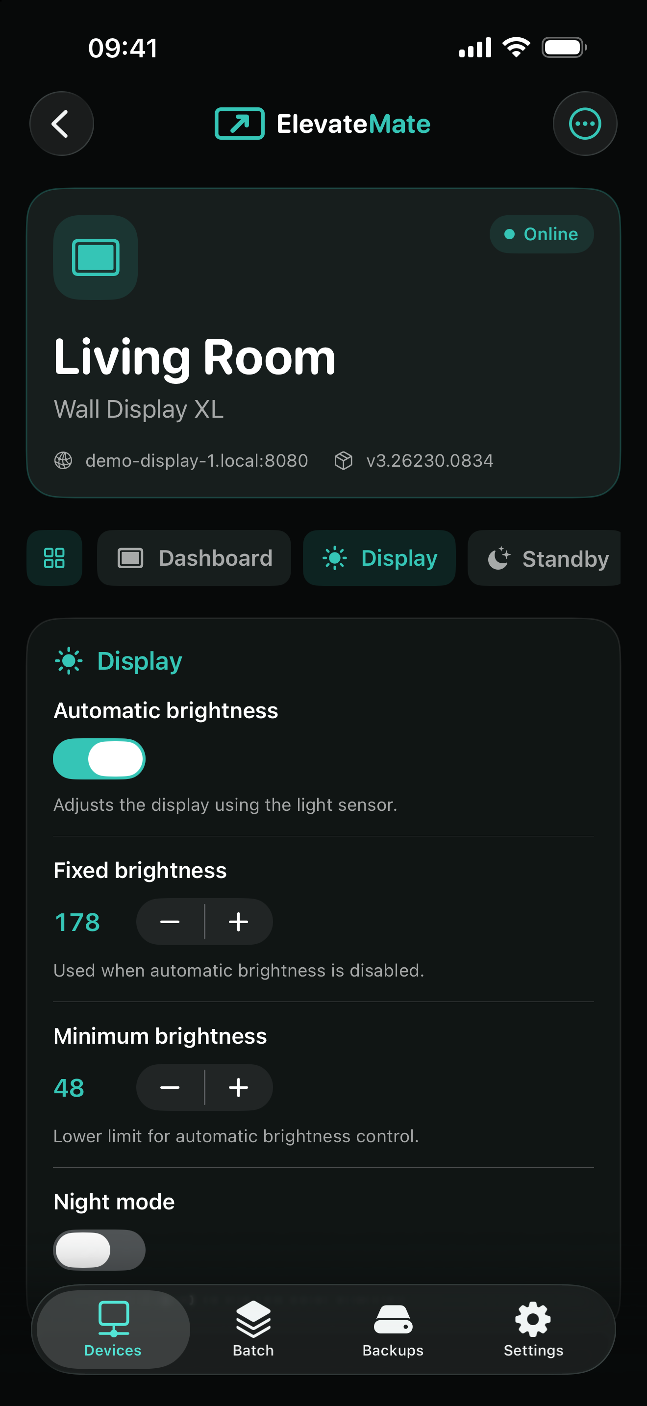 ElevateMate device editor on iPhone with compatible settings