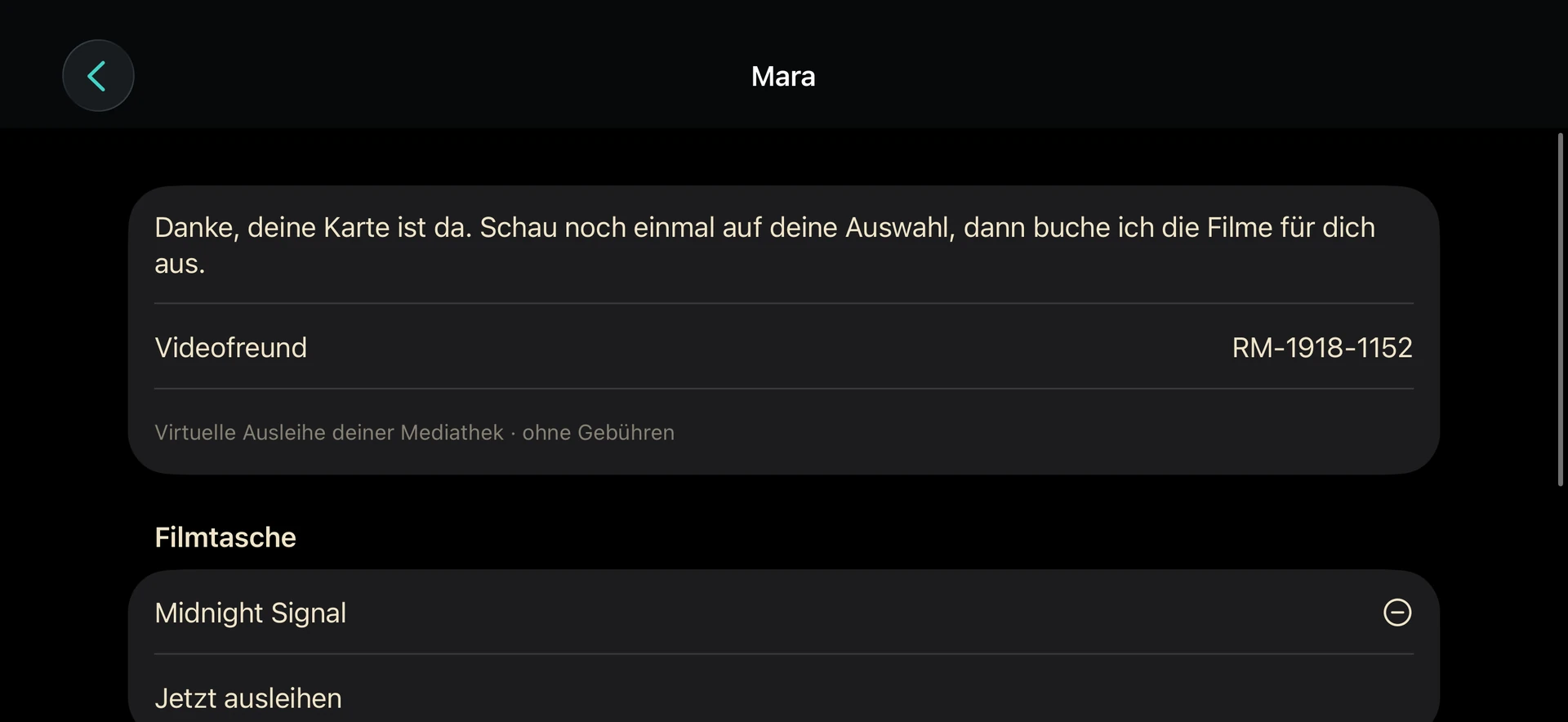 RewindMate auf iPhone: virtuelle Kundenkarte und Ausleihe eines Demofilms