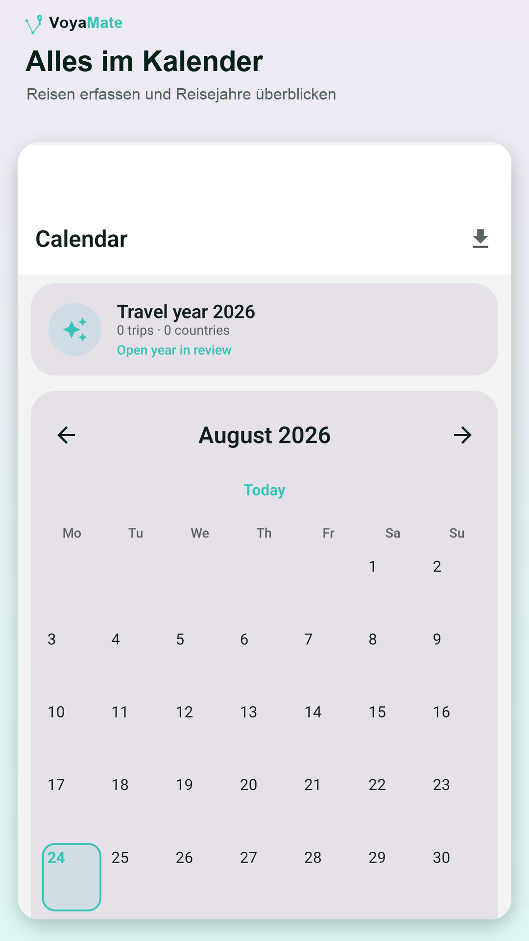 VoyaMate Reisekalender auf Android