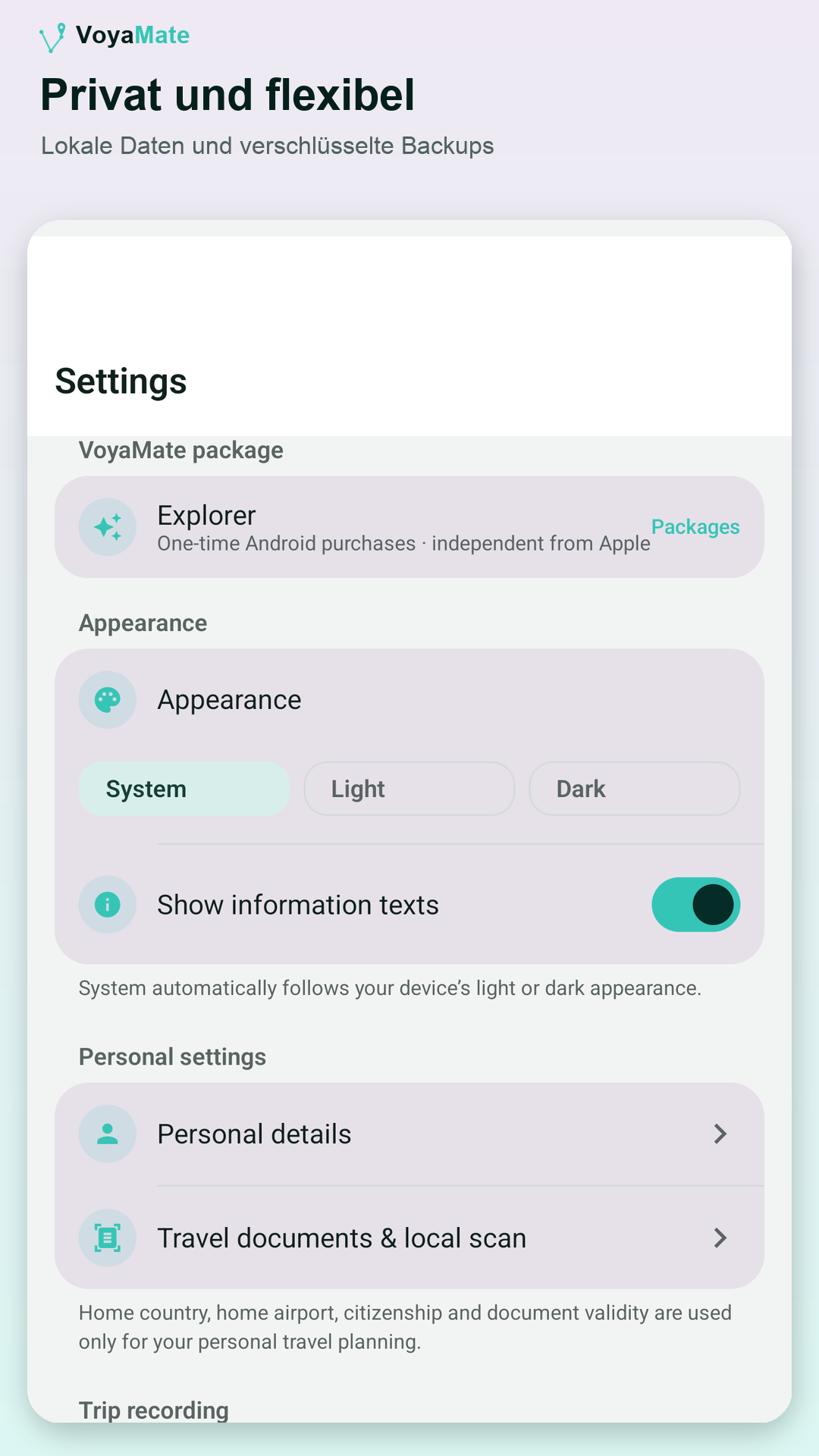VoyaMate Einstellungen auf Android