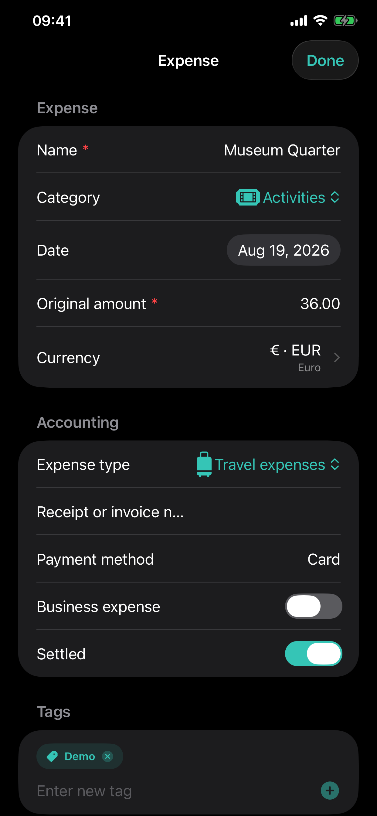 Entering a travel expense in VoyaMate in English